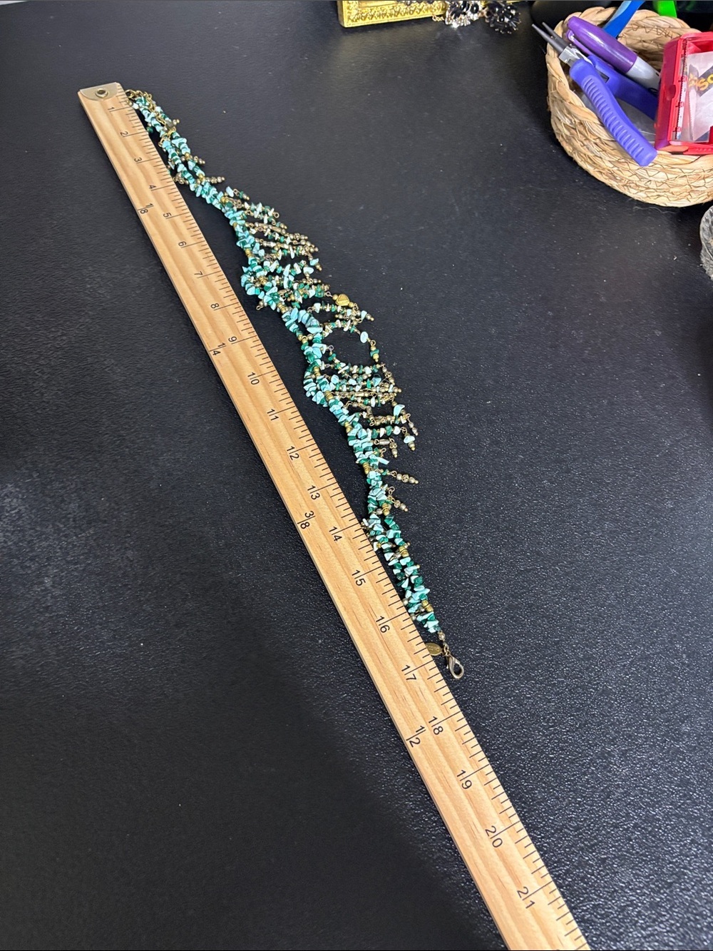 Chico’s Boho Turquoise Beaded Fringe Necklace - Gold Accent - Women Jewelry - Picture 6 of 7